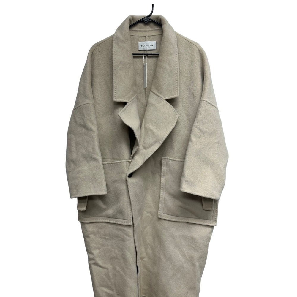 Silk Maison Oversized Beige 100% Wool trench Coat - Picture 7 of 15